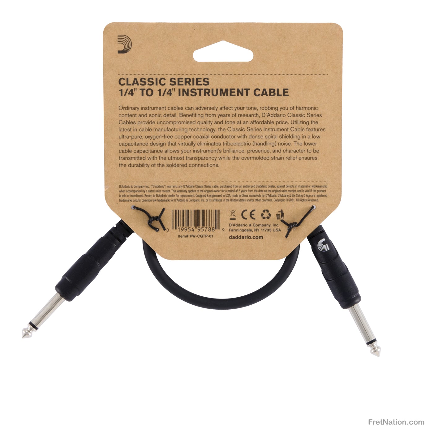 D'Addario D'Addario Classic Series Patch Cable 01-Foot - PW-CGTP-01