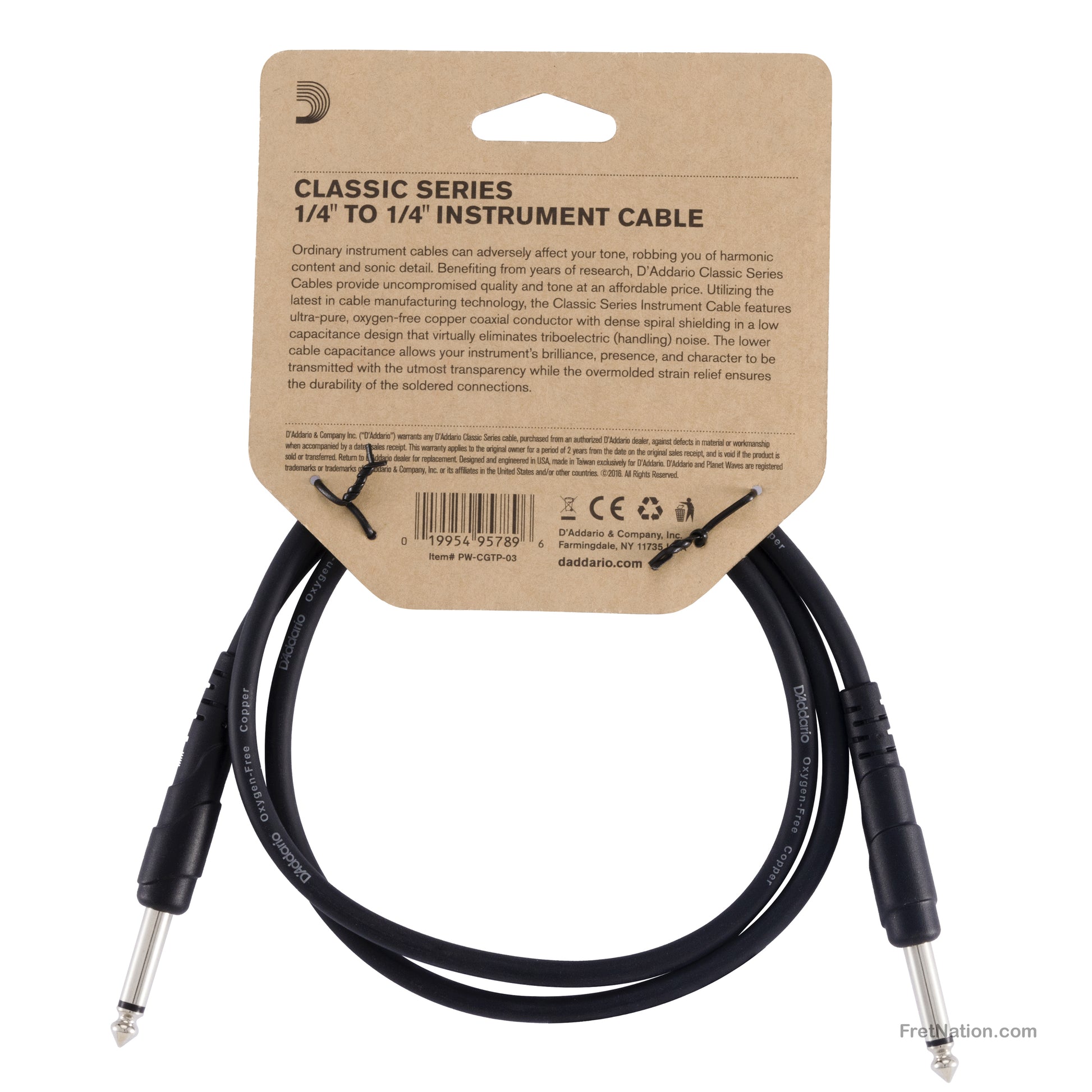 D'Addario D'Addario Classic Series Patch Cable 03-Foot - PW-CGTP-03