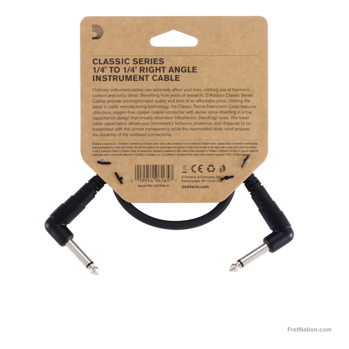 D'Addario D'Addario Classic Series Patch Cable Right Angle 01-Foot - PW-CGTPRA-01