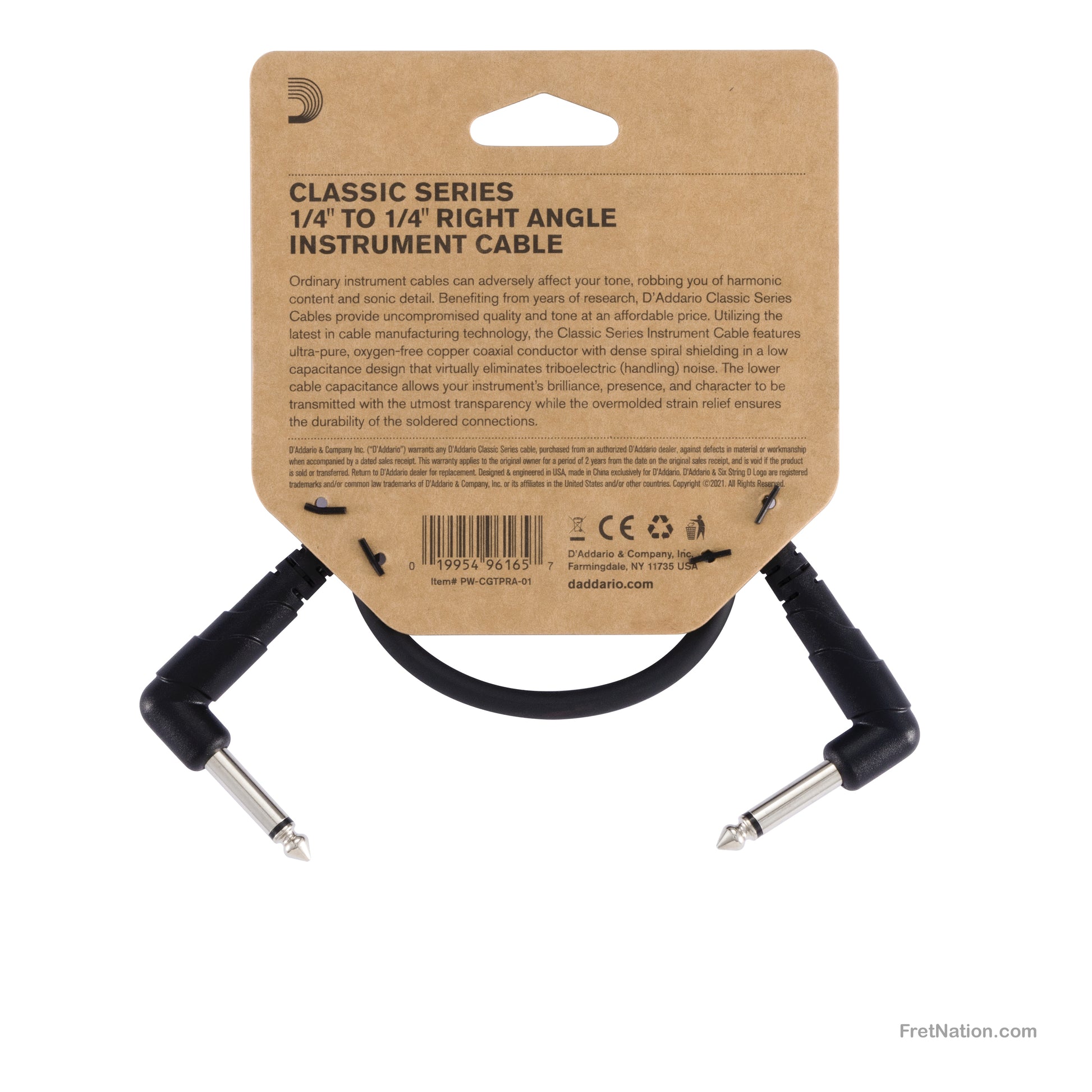 D'Addario D'Addario Classic Series Patch Cable Right Angle 01-Foot - PW-CGTPRA-01