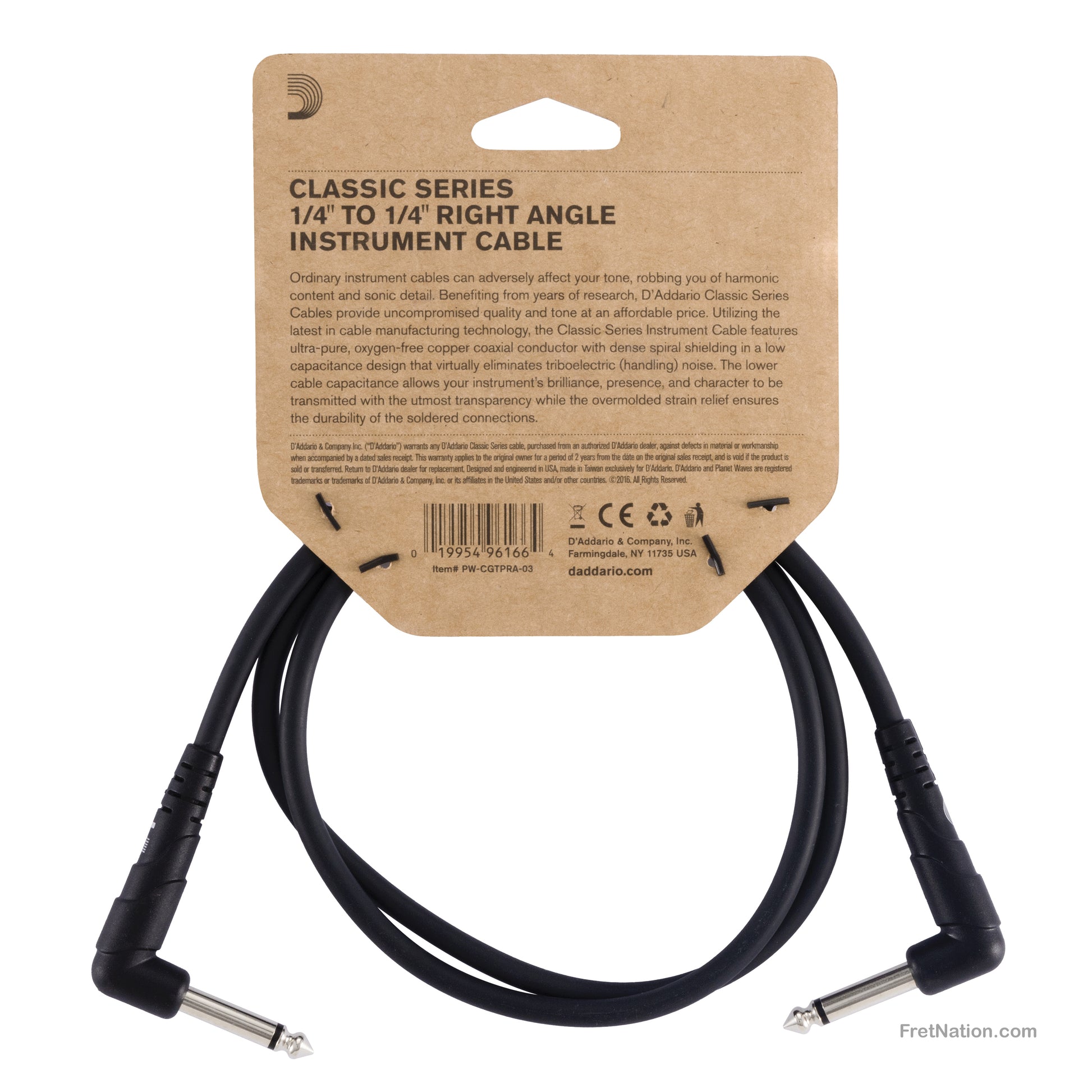 D'Addario D'Addario Classic Series Patch Cable Right Angle 03-Foot - PW-CGTPRA-03
