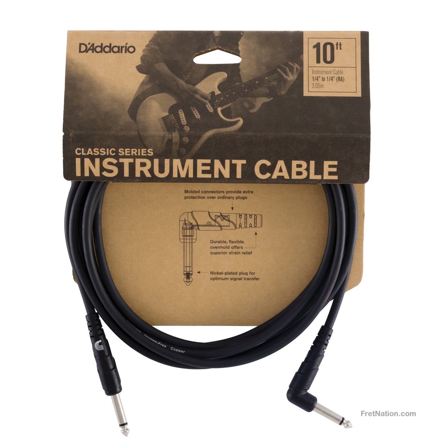 D'Addario D'Addario Classic Series Instrument Cable Right Angle 10-Foot - PW-CGTRA-10