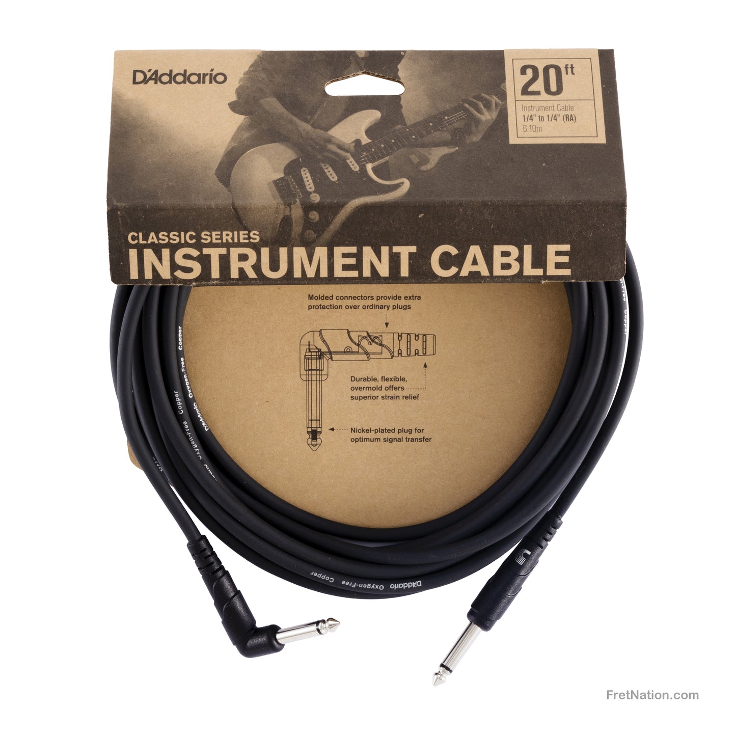 D'Addario D'Addario Classic Series Instrument Cable Right Angle 20-Foot - PW-CGTRA-20