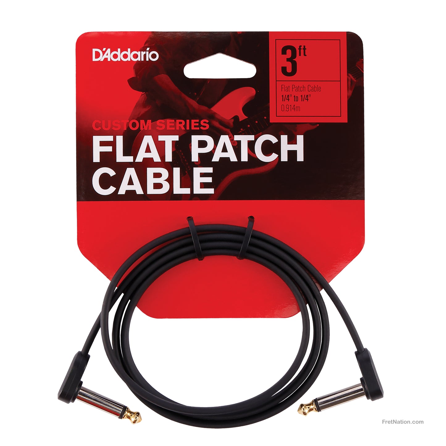 D'Addario D'Addario Custom Series Flat Instrument Patch Cable 03-Foot 1/4" - PW-FPRR-03