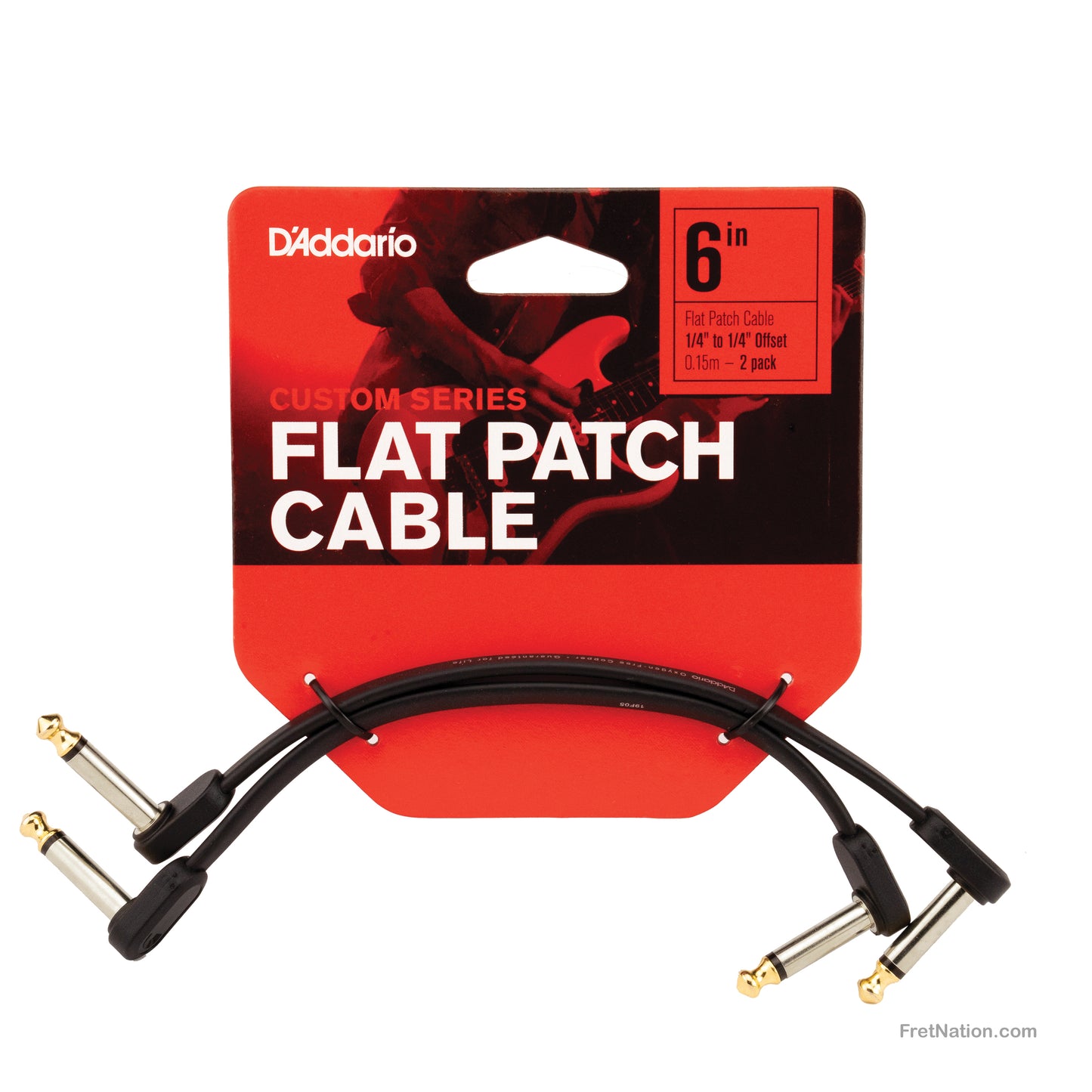 D'Addario D'Addario Custom Series Offset Right Angle Flat Instrument Patch Cable Twin Pack 06-Inch 1/4" - PW-FPRR-206OS