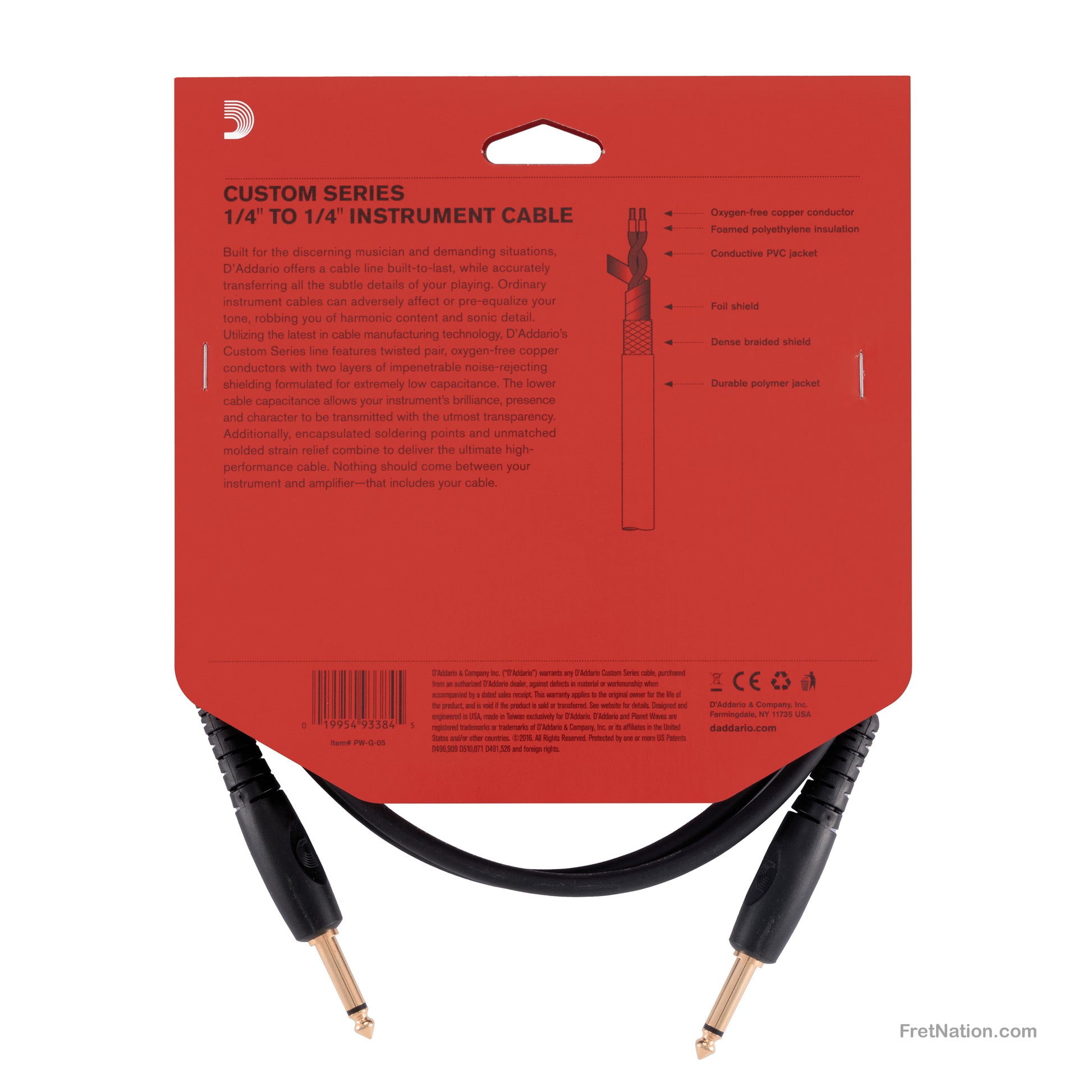 D'Addario D'Addario Custom Series Instrument Cable 05-Foot 1/4" - PW-G-05