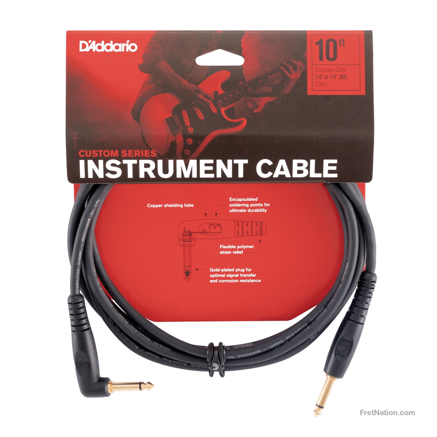 D'Addario D'Addario Custom Series Instrument Cable Right Angle 10-Foot 1/4" - PW-GRA-10