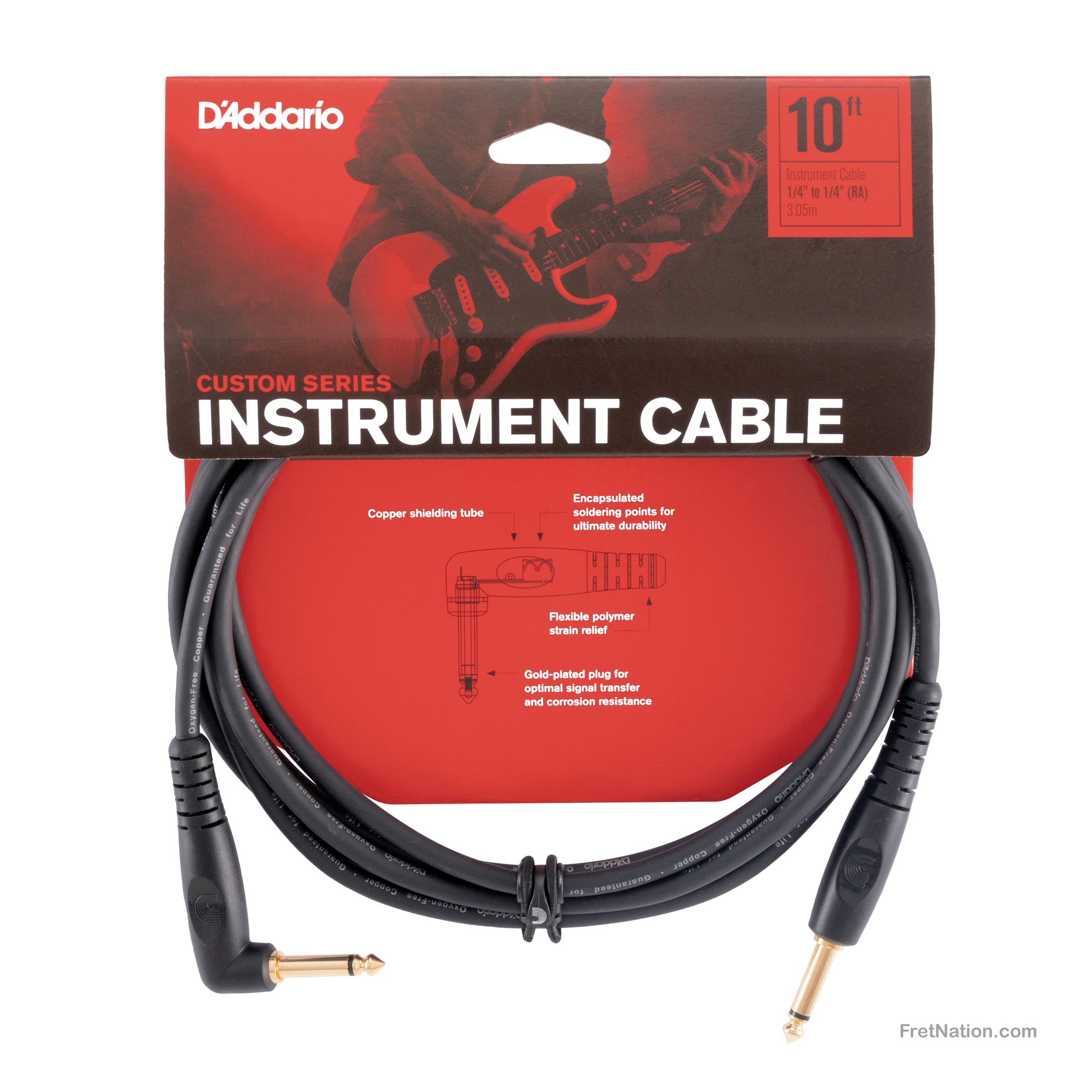 D'Addario D'Addario Custom Series Instrument Cable Right Angle 10-Foot 1/4" - PW-GRA-10