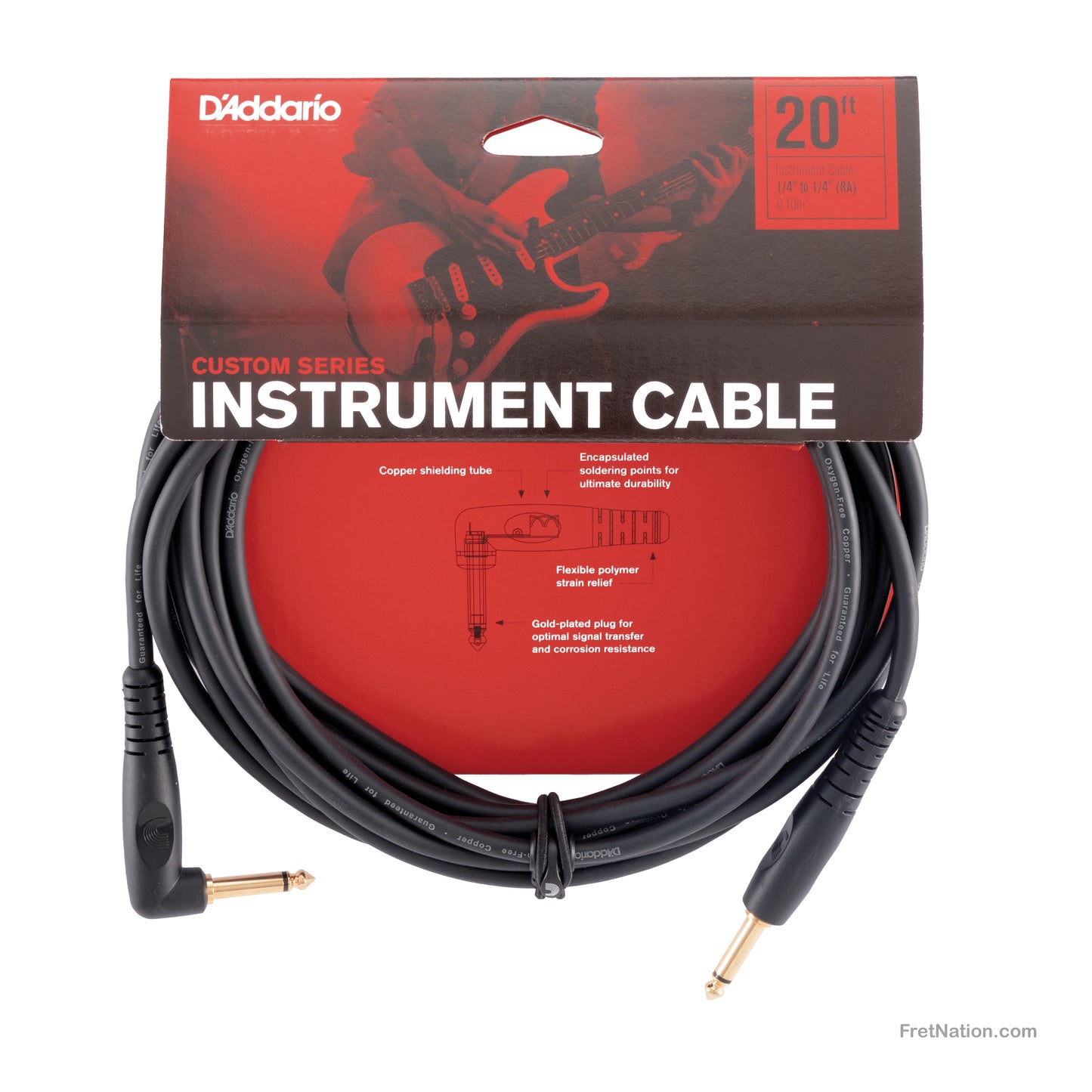 D'Addario D'Addario Custom Series Instrument Cable Right Angle 20-Foot 1/4" - PW-GRA-20