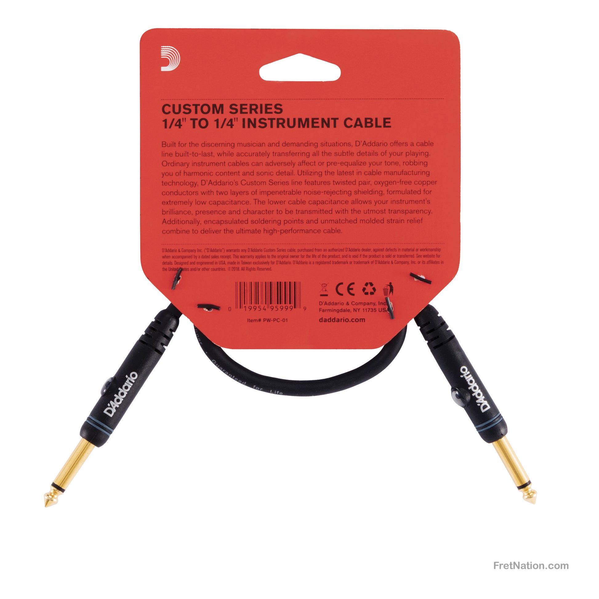 D'Addario D'Addario Custom Series Instrument Patch Cable 01-Foot 1/4" - PW-PC-01