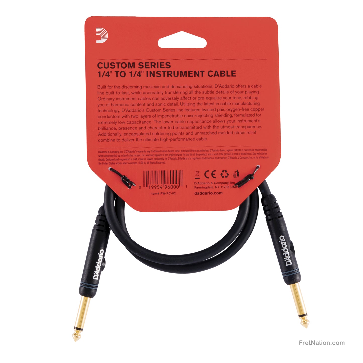 D'Addario D'Addario Custom Series Instrument Patch Cable 02-Foot 1/4" - PW-PC-02