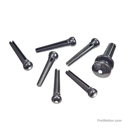 D'Addario D'Addario Injected Molded Bridge Pins with End Pin Set, Ebony with Ivory Dot - PWPS10