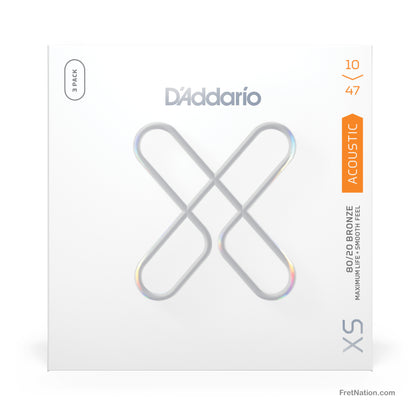 D'Addario D'Addario XS Coated 80/20 Bronze Acoustic Guitar 3-Pack - 6-String 10-47 Extra Light XSABR1047-3P