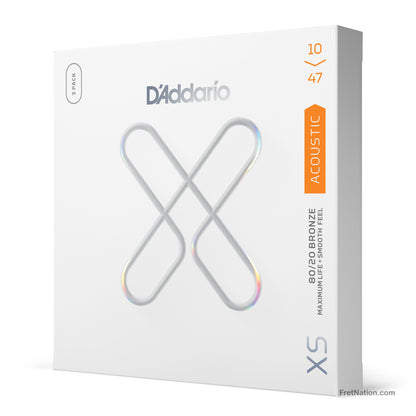 D'Addario D'Addario XS Coated 80/20 Bronze Acoustic Guitar 3-Pack - 6-String 10-47 Extra Light XSABR1047-3P