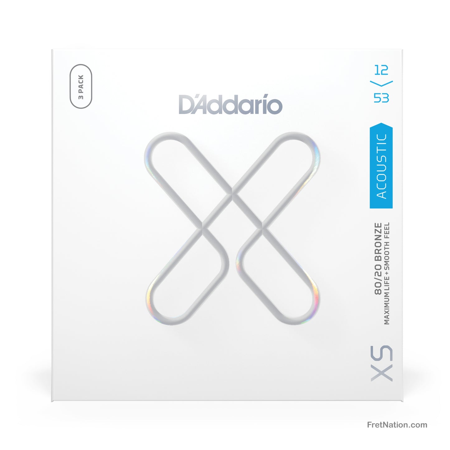 D'Addario D'Addario XS Coated 80/20 Bronze Acoustic Guitar 3-Pack - 6-String 12-53 Light XSABR1253-3P