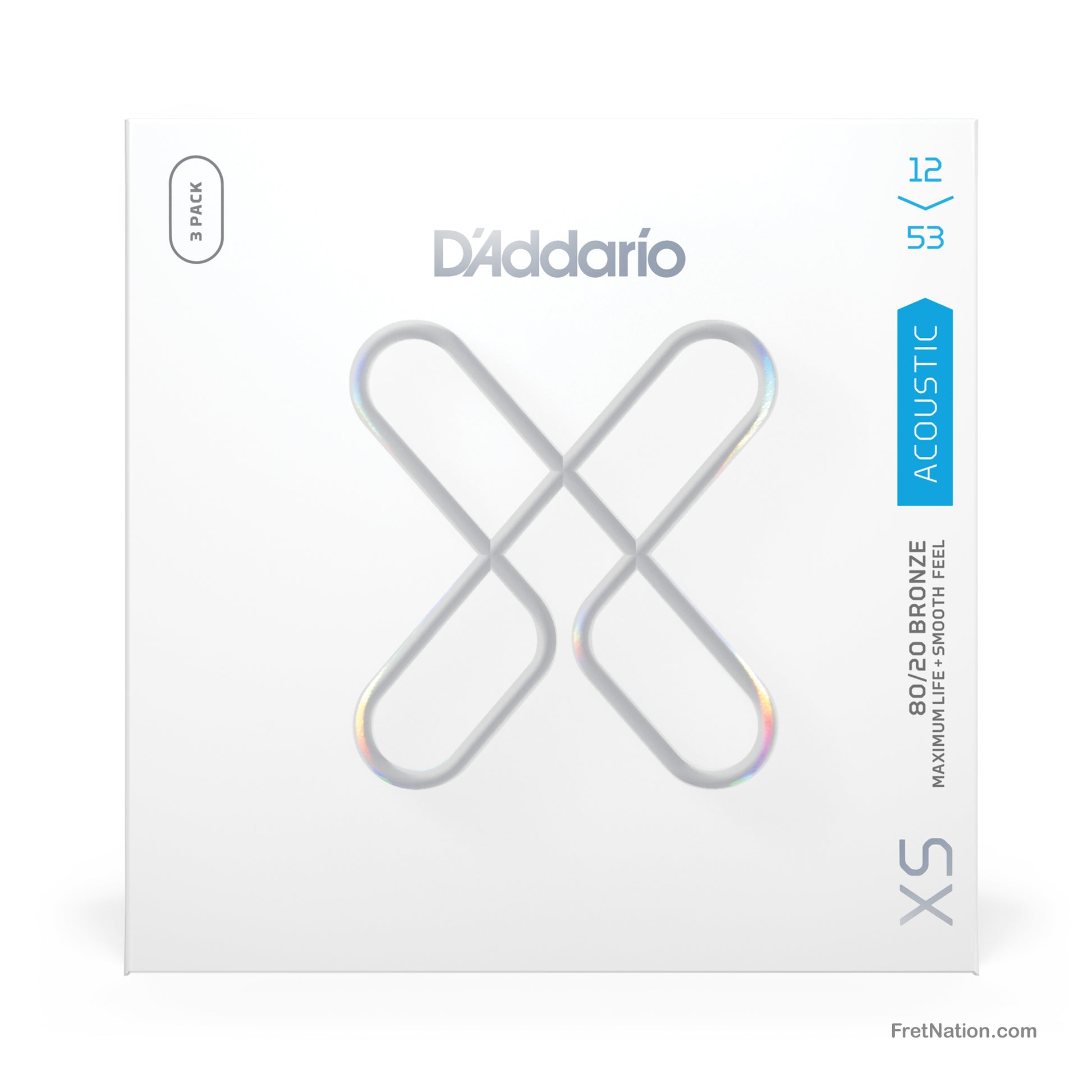 D'Addario D'Addario XS Coated 80/20 Bronze Acoustic Guitar 3-Pack - 6-String 12-53 Light XSABR1253-3P