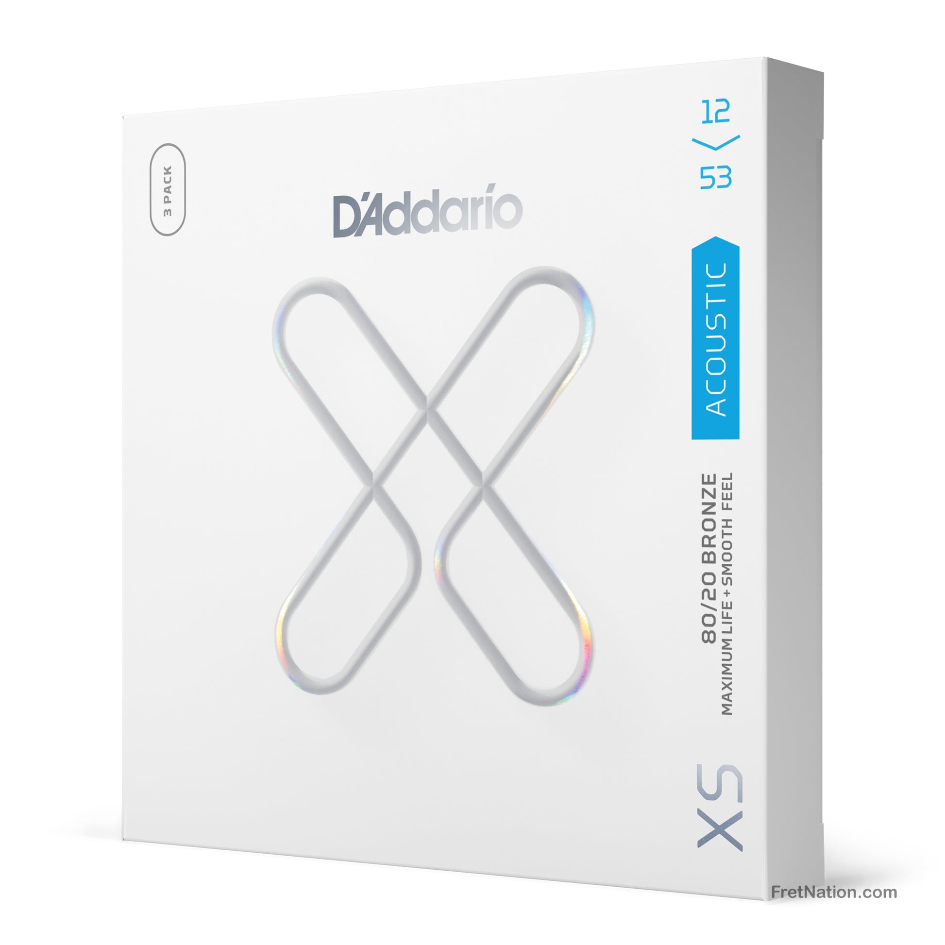 D'Addario D'Addario XS Coated 80/20 Bronze Acoustic Guitar 3-Pack - 6-String 12-53 Light XSABR1253-3P