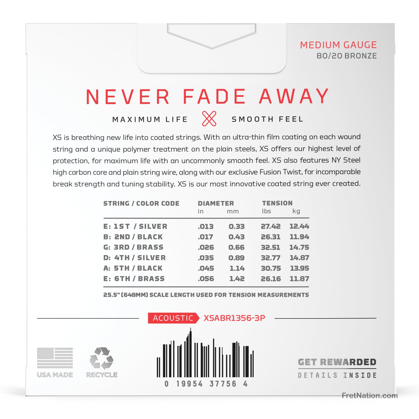 D'Addario D'Addario XS Coated 80/20 Bronze Acoustic Guitar 3-Pack - 6-String 13-56 Medium XSABR1356-3P