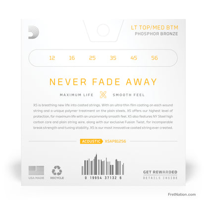 D'Addario D'Addario XS Coated Phosphor Bronze Acoustic Guitar Strings - 6-String 12-56 Light Medium XSAPB1256