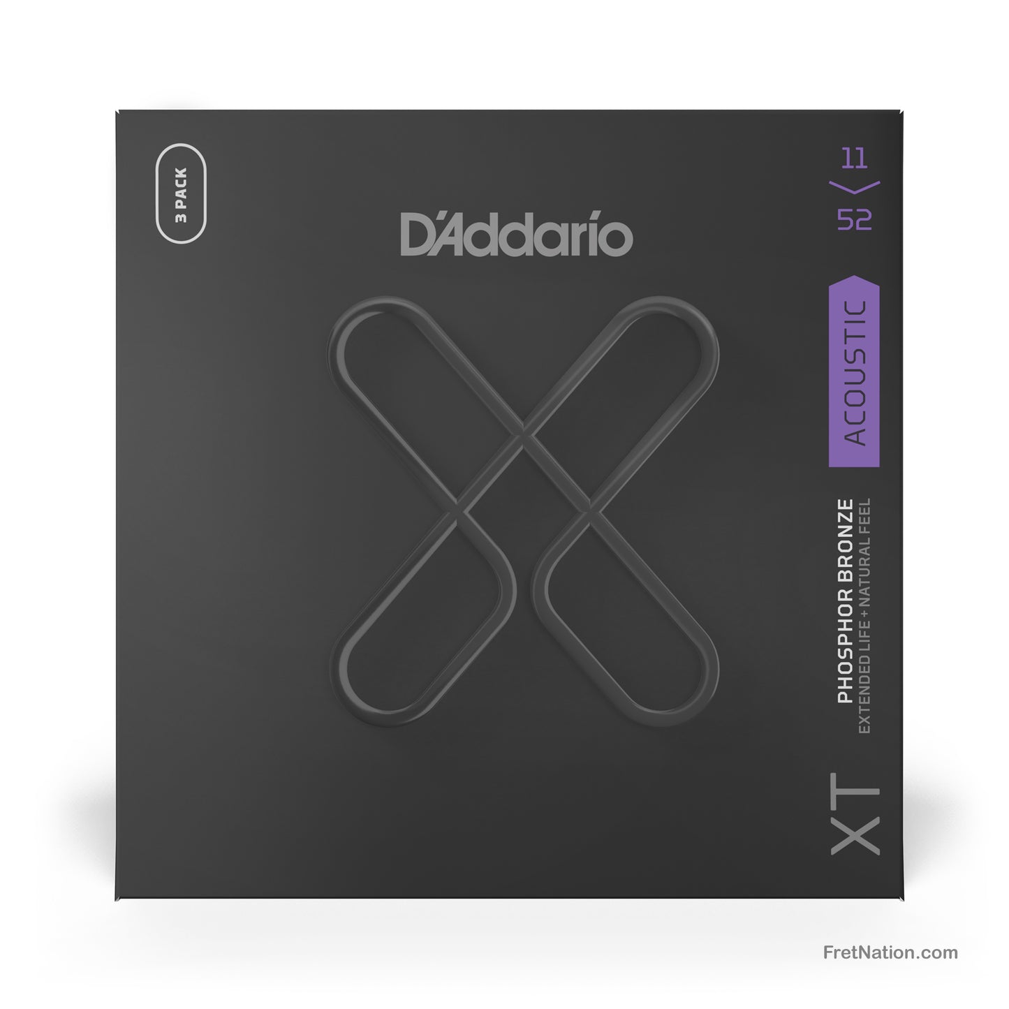 D'Addario D'Addario XT Coated Phosphor Bronze Acoustic Guitar 3-Pack - 6-String 11-52 Custom Light XTAPB1152-3P