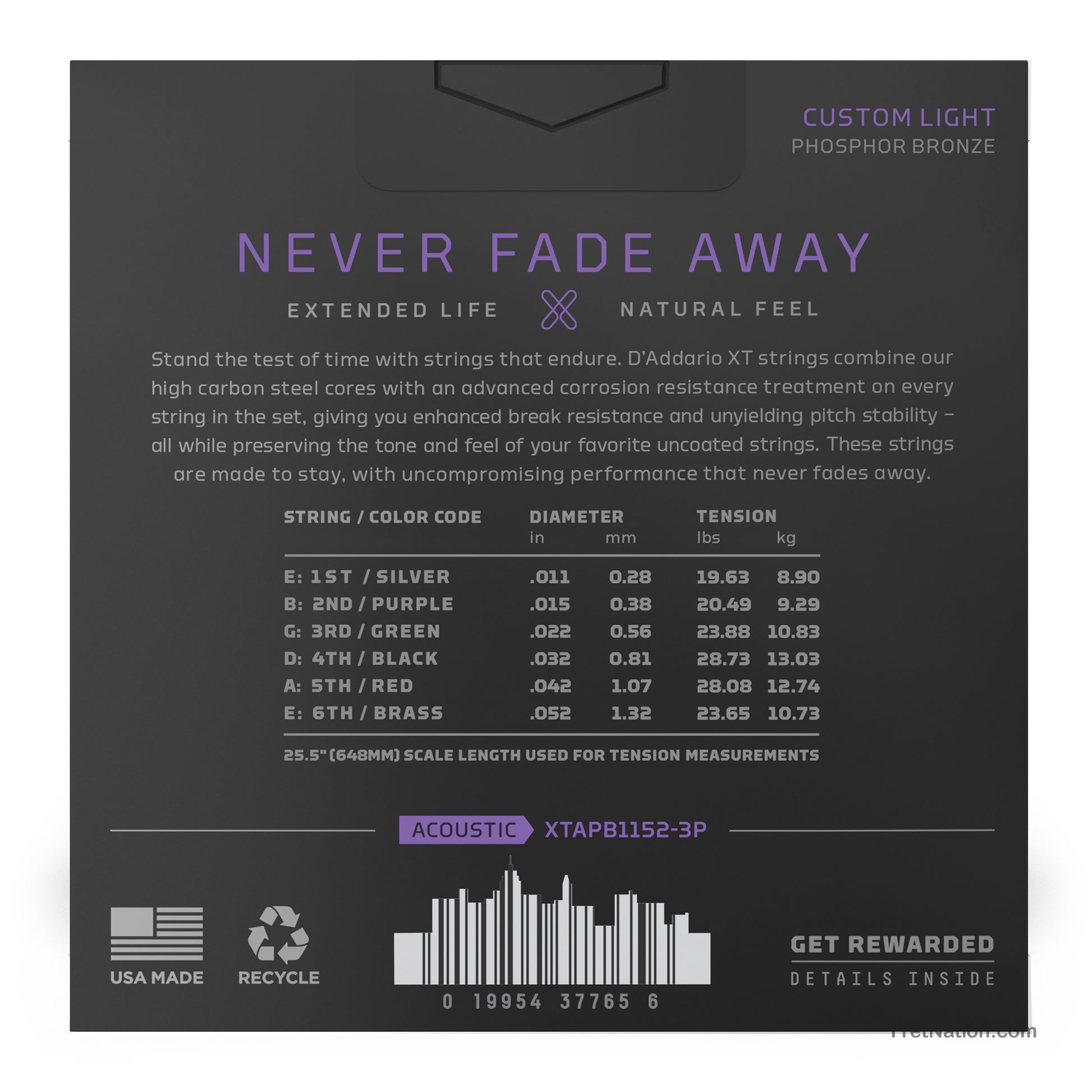 D'Addario D'Addario XT Coated Phosphor Bronze Acoustic Guitar 3-Pack - 6-String 11-52 Custom Light XTAPB1152-3P