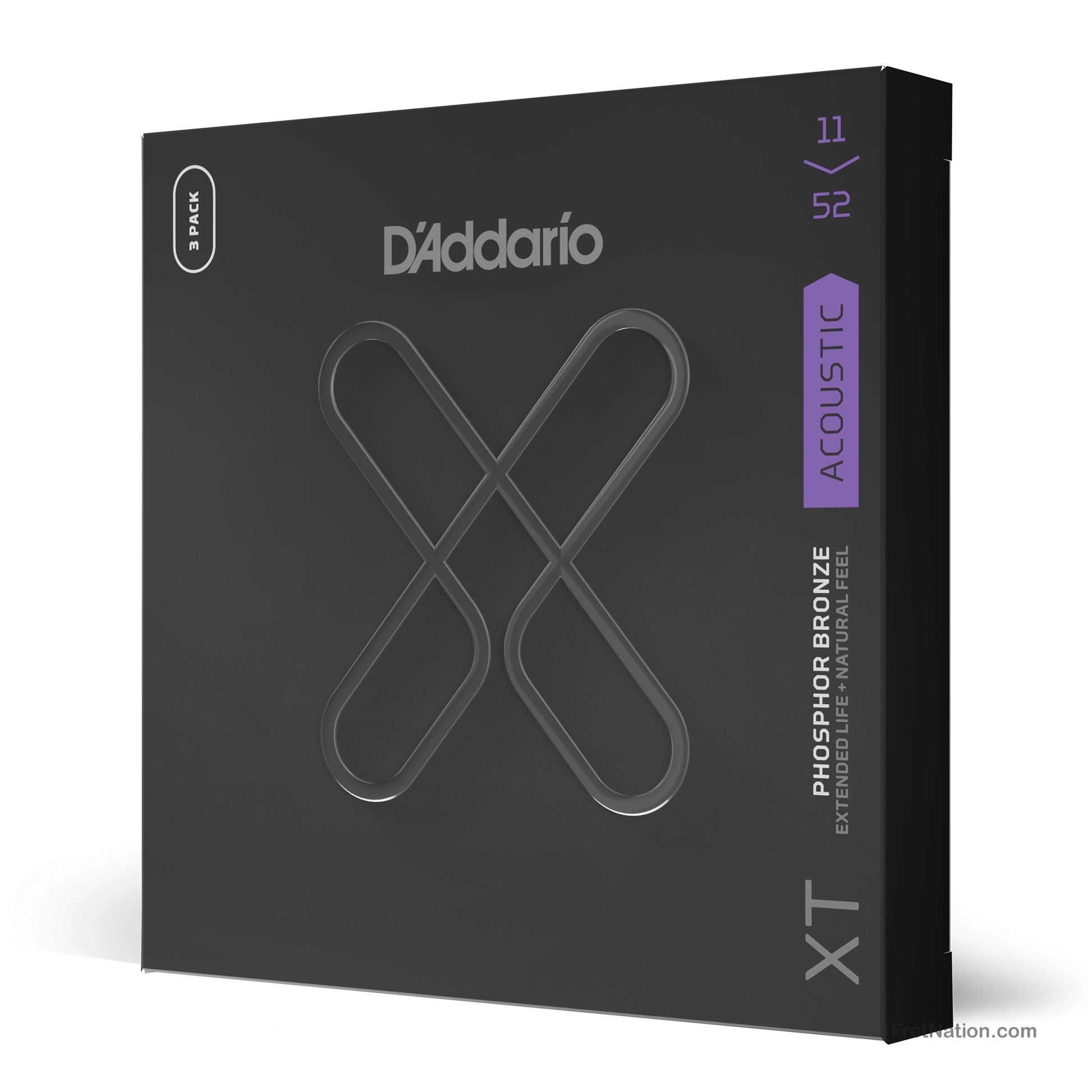 D'Addario D'Addario XT Coated Phosphor Bronze Acoustic Guitar 3-Pack - 6-String 11-52 Custom Light XTAPB1152-3P