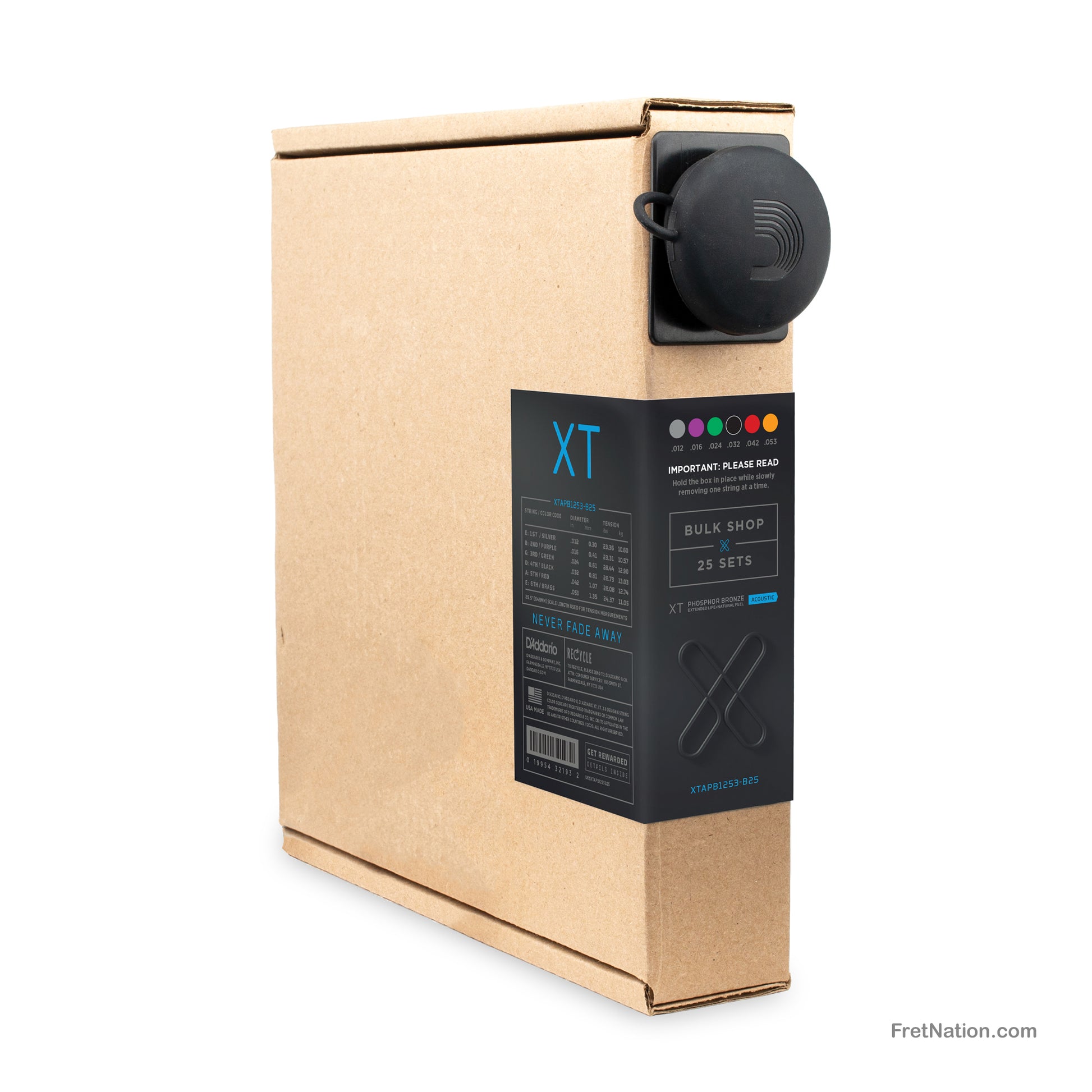 D'Addario D'Addario XT Coated Phosphor Bronze Acoustic Guitar Bulk 25-Pack - 6-String 12-53 Light XTAPB1253-B25