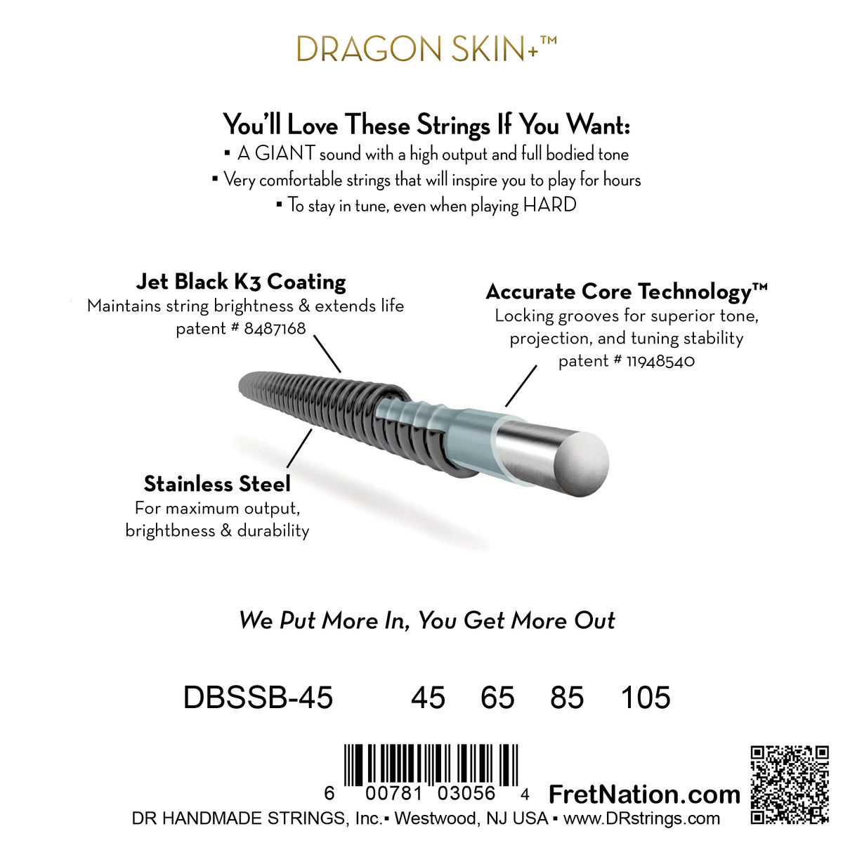 DR Black Dragon Coated Short Scale String Set - 4-String 45-105 DBSSB-45