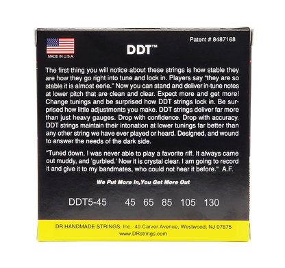 DR Strings DR DDT Drop Down Tuning Stainless Steel Electric Bass Strings Long Scale Set - 5-String 45-130 DDT5-130