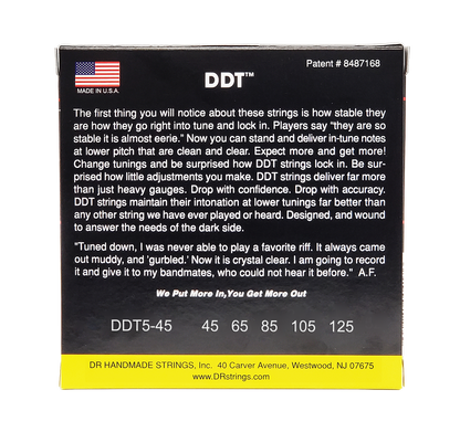 DR Strings DR DDT Drop Down Tuning Stainless Steel Electric Bass Strings Long Scale Set - 5-String 45-125 DDT5-45
