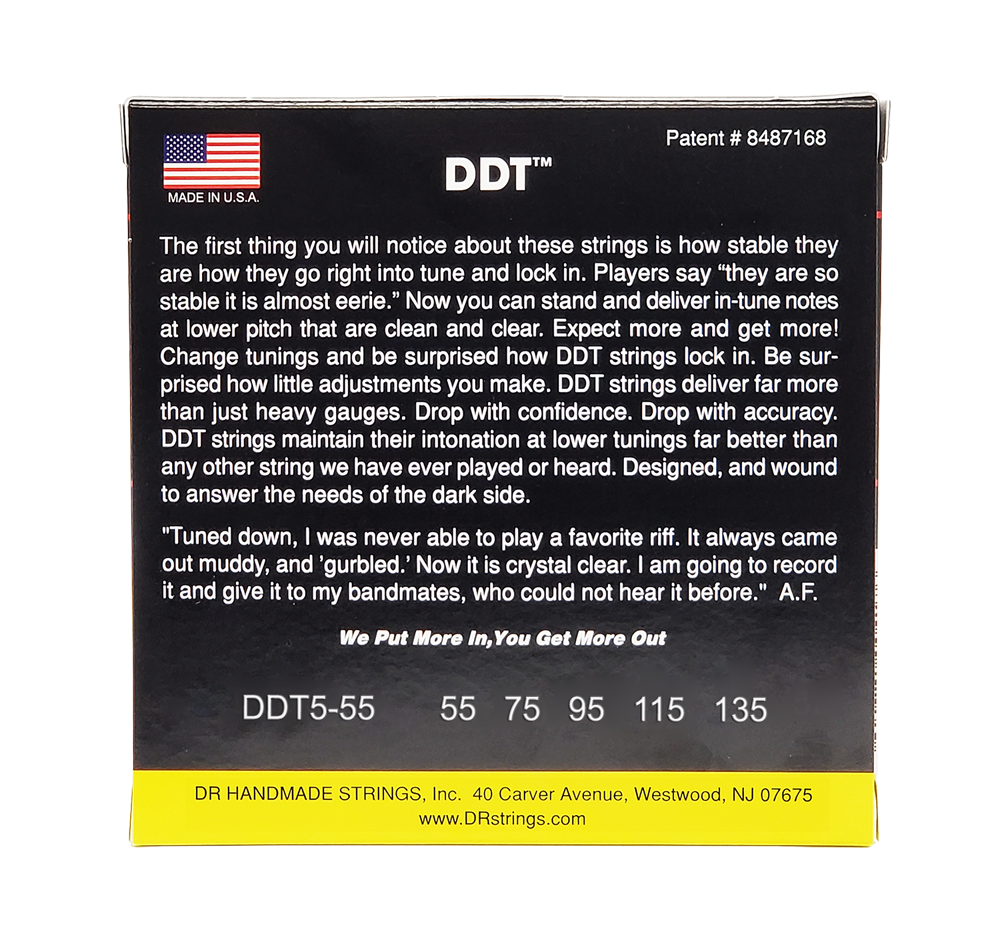 DR Strings DR DDT Drop Down Tuning Stainless Steel Electric Bass Strings Long Scale Set - 5-String 55-135 DDT5-55