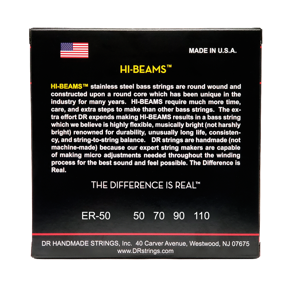 DR Strings DR Hi-Beam Stainless Steel Electric Bass Strings Long Scale Set - 4-String 50-110 Heavy ER-50