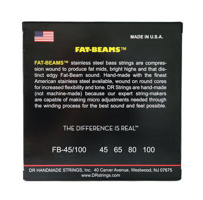 DR Strings DR Fat-Beam Stainless Steel Electric Bass Strings Long Scale Set - 4-String 45-100 FB-45/100