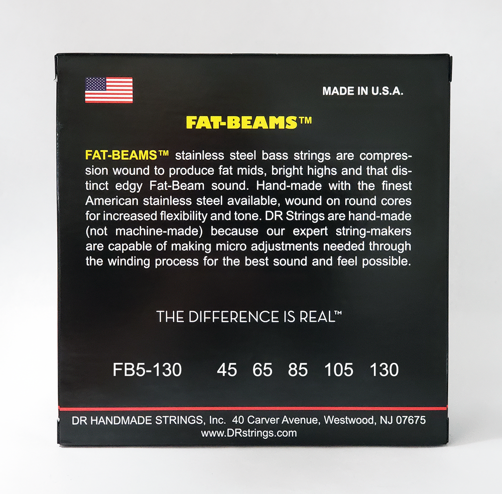 DR Strings DR Fat-Beam Stainless Steel Electric Bass Strings Long Scale Set - 5-String 45-130 FB5-130