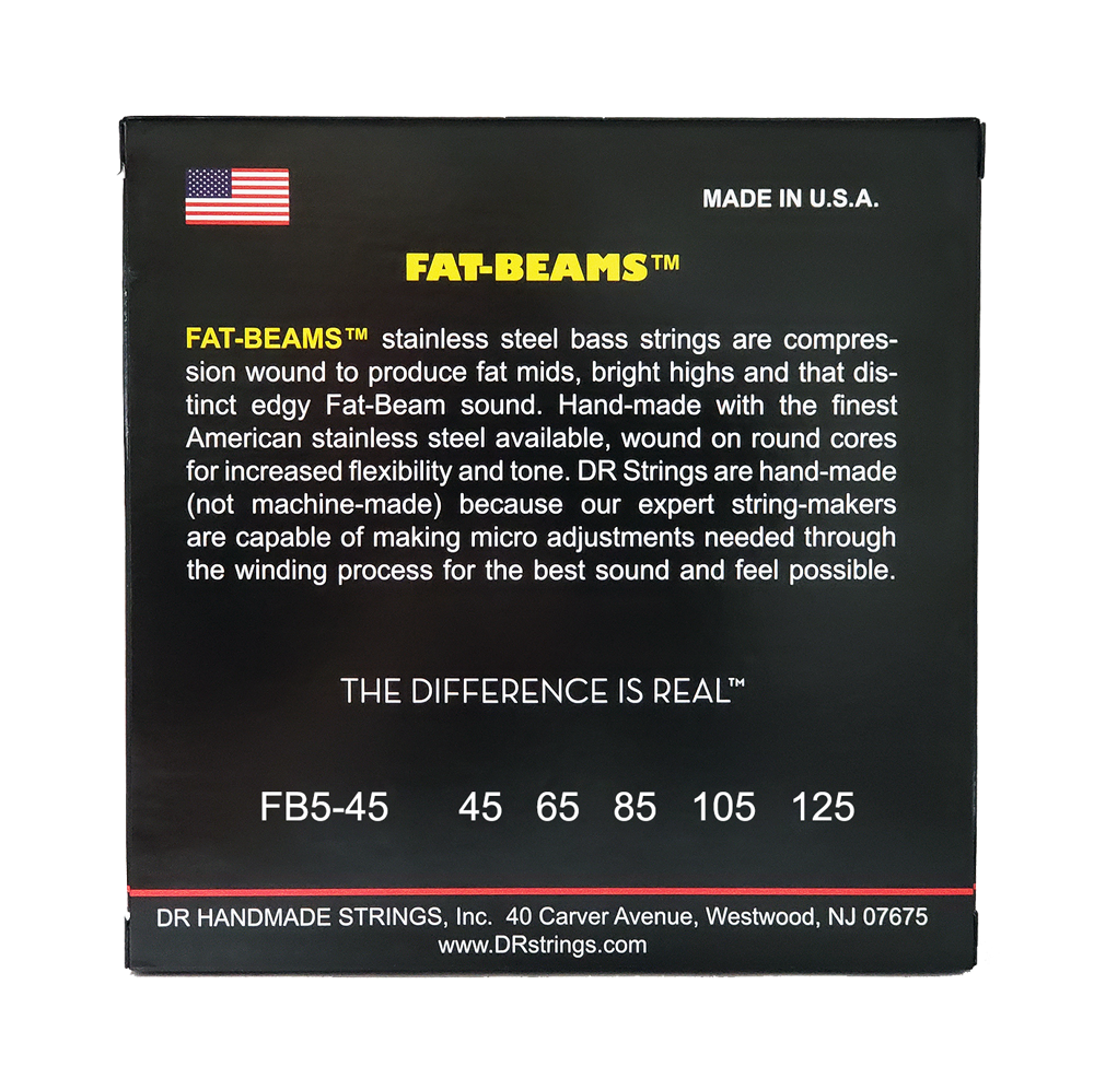 DR Strings DR Fat-Beam Stainless Steel Electric Bass Strings Long Scale Set - 5-String 45-125 FB5-45