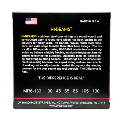 DR Strings DR Hi-Beam Stainless Steel Electric Bass Strings Long Scale Set - 6-String 30-130 Medium MR6-130