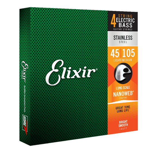 Elixir Elixir NANOWEB Coated Stainless Steel Bass String Set Long Scale - 4-String 45-105 Light/Medium 14677