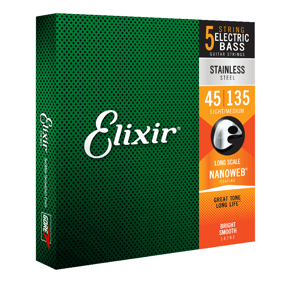 Elixir Elixir NANOWEB Coated Stainless Steel Bass String Set Long Scale - 5-String 45-135 Light/Medium 14782