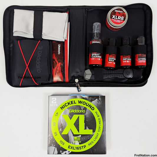 Fret Nation D'Addario Bass Care Kit + Two Pack XL Nickel 45-105 Bundle