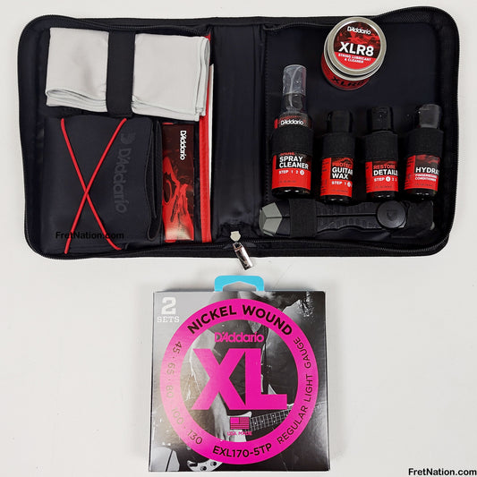 Fret Nation D'Addario Bass Care Kit + Two Pack XL Nickel 45-130 Bundle