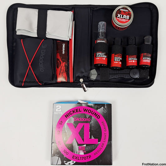 Fret Nation D'Addario Bass Care Kit + Two Pack XL Nickel 45-100 Bundle