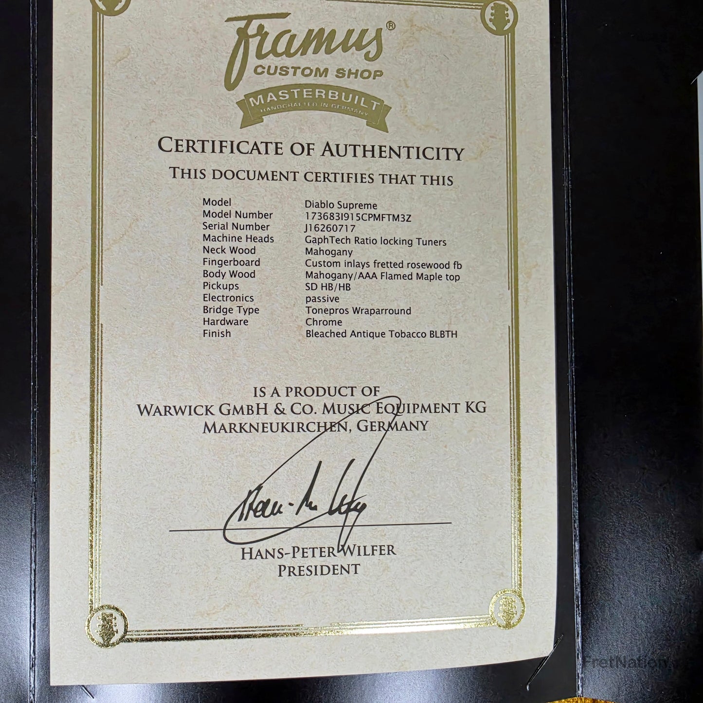 Fret Nation Framus MasterBuilt Diablo Supreme Bleached Antique Tobacco Burst High Polish - 8.56lbs J 162607-17 - Showroom Demo