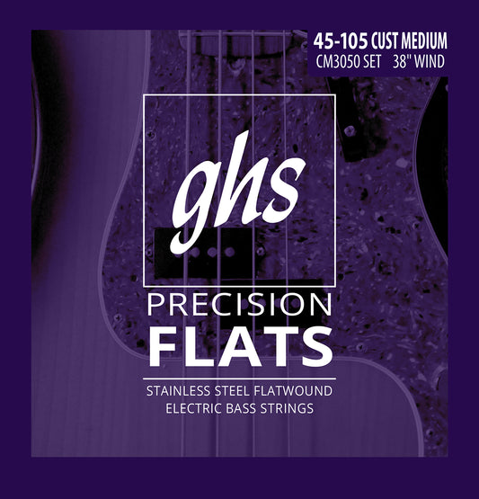 GHS Strings GHS Precision Flats Flatwound Bass Strings Long Scale Plus - 4-String 45-105 Custom Medium CM3050