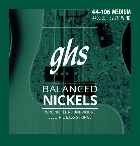 GHS Balanced Nickels Pure Nickel Round Wound Bass Strings Short Scale - 4-String 44-106 4700