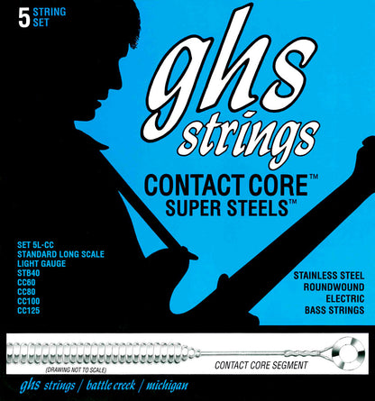 GHS Strings GHS Contact Core Super Steels Exposed Core Electric Bass Strings Long Scale - 5-String 40-125x 5L-CC