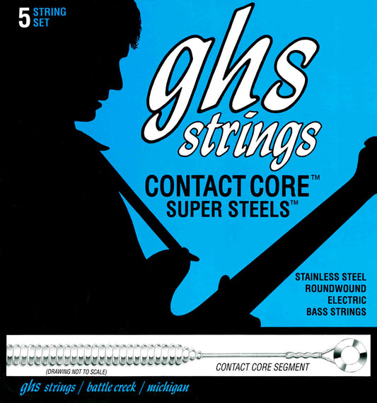 GHS Strings GHS Contact Core Super Steels Exposed Core Electric Bass Strings Long Scale - 5-String 45-129x 5M-CC