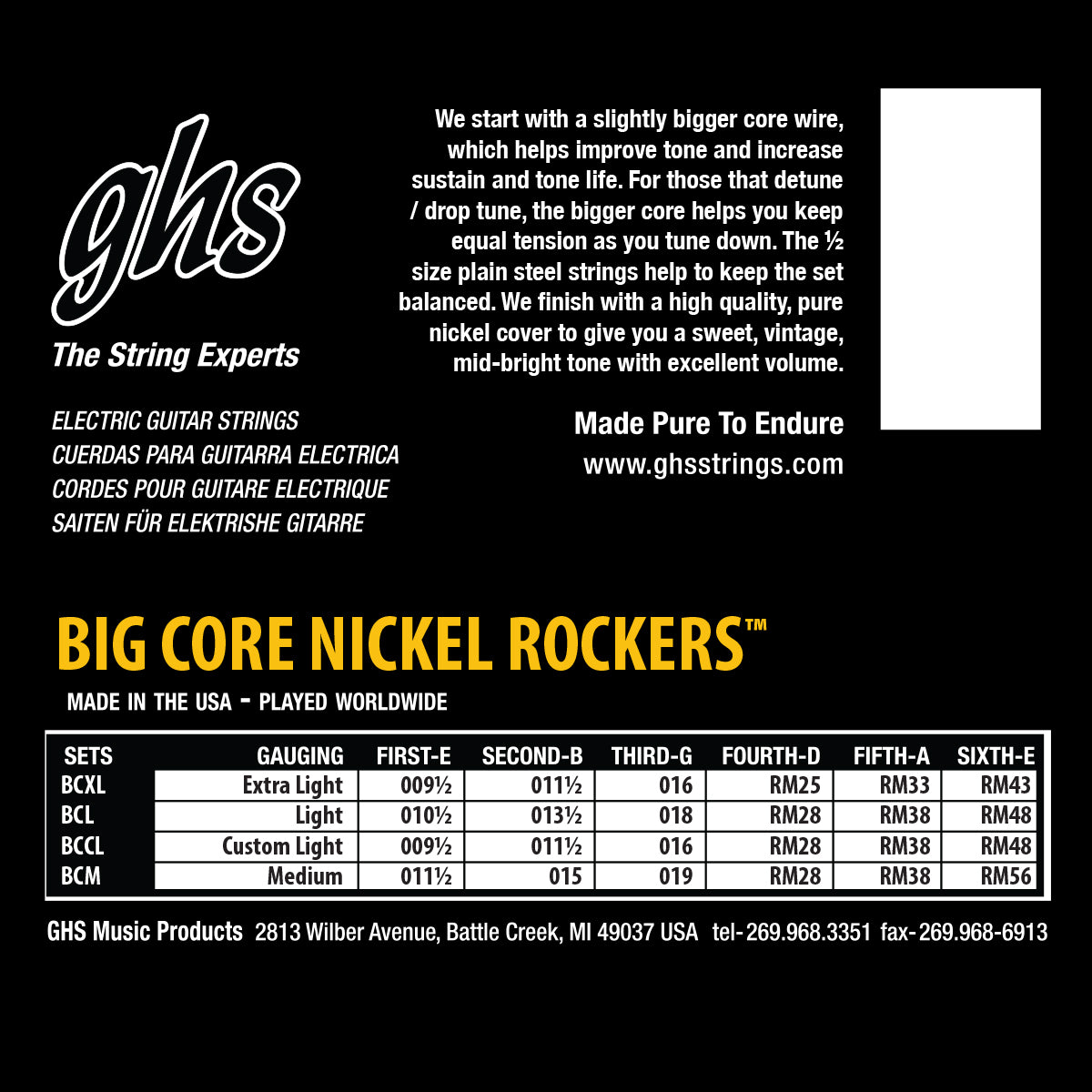 GHS Strings GHS Big Core Nickel Rockers Electric Guitar String Set - 11.5-56 Medium BCM
