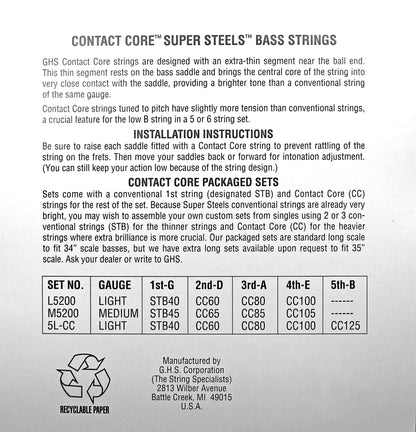 GHS Strings GHS Contact Core Super Steels Exposed Core Electric Bass Strings Long Scale - 4-String 40-100x L5200