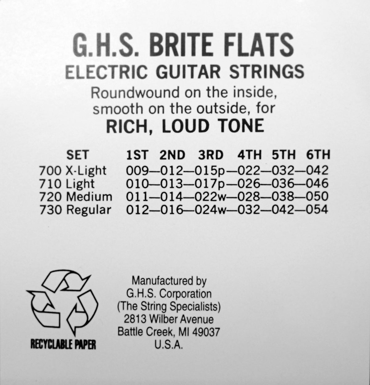 GHS Strings GHS Brite Flats Electric Guitar String Set - 11-50 Medium 720