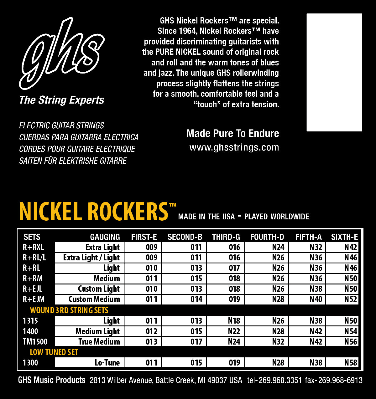 GHS Strings GHS Low Tuned Nickel Rockers Electric Guitar String Set - 11-58 Low Tuned 1300